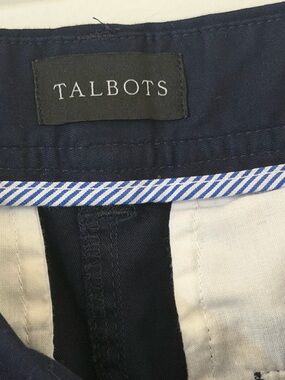 Talbots Navy Shirt with White and Blue Stripe Trim